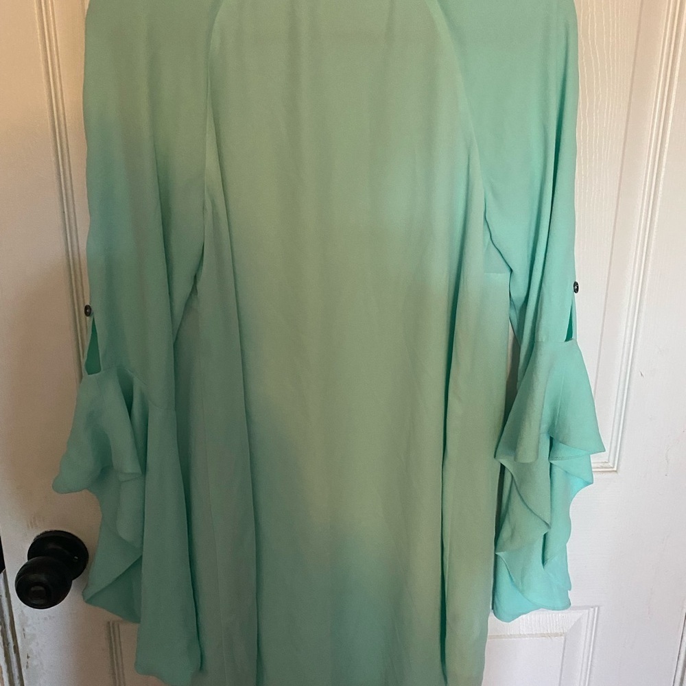 Free People Green Bell Sleeve Dress Relaxed Ruffled - Picture 4 of 5